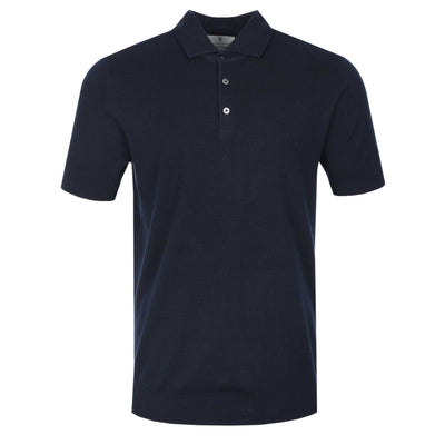 Thomas Maine 3 Button Cotton Silk Polo Shirt in Navy