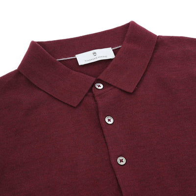 Thomas Maine 3 Button Merino Knit Polo Shirt in Burgundy Collar