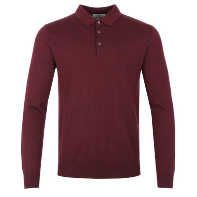 Thomas Maine 3 Button Merino Knit Polo Shirt in Burgundy