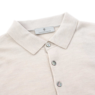 Thomas Maine 3 Button Merino Knit Polo Shirt in Cream Placket