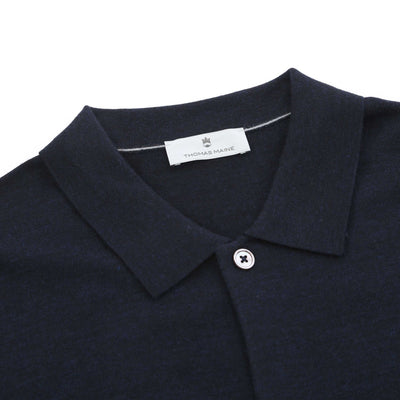 Thomas Maine Button Thru Knitted Polo in Navy