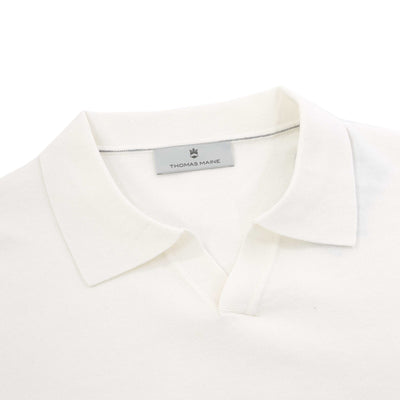 Thomas Maine Open Neck Knit Polo in Off White Placket