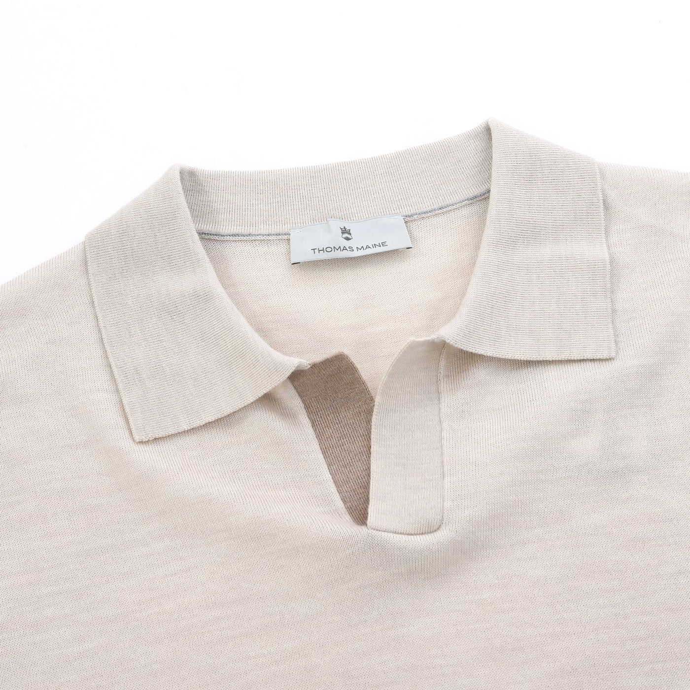 Thomas Maine Skipper Collar Knitted Polo in Cream Collar