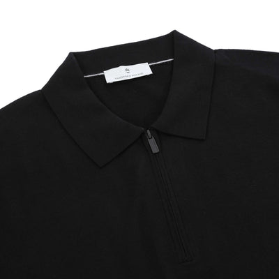 Thomas Maine Zip Knit Merino Polo in Black Placket