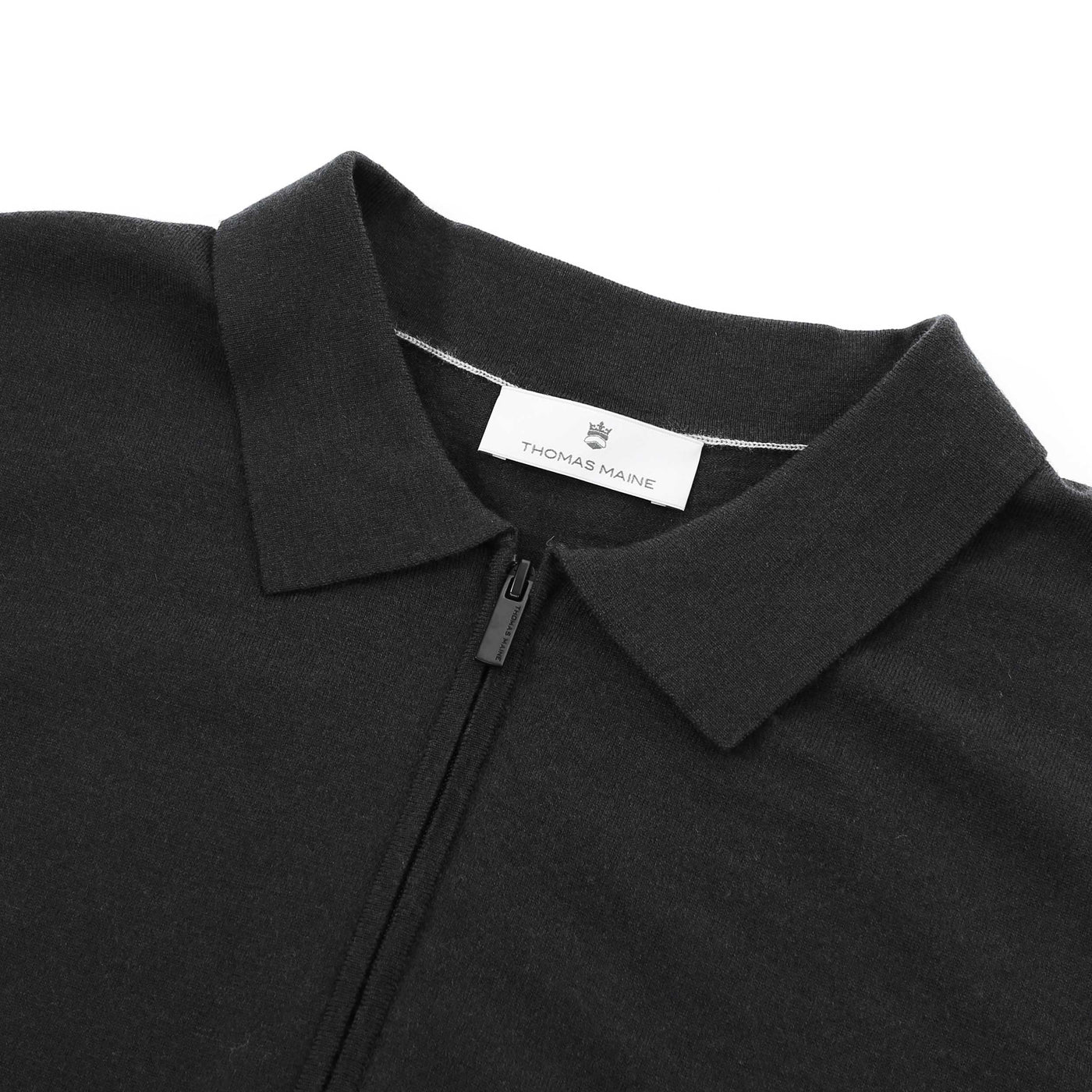 Thomas Maine Zip Knit Polo Shirt in Black Collar