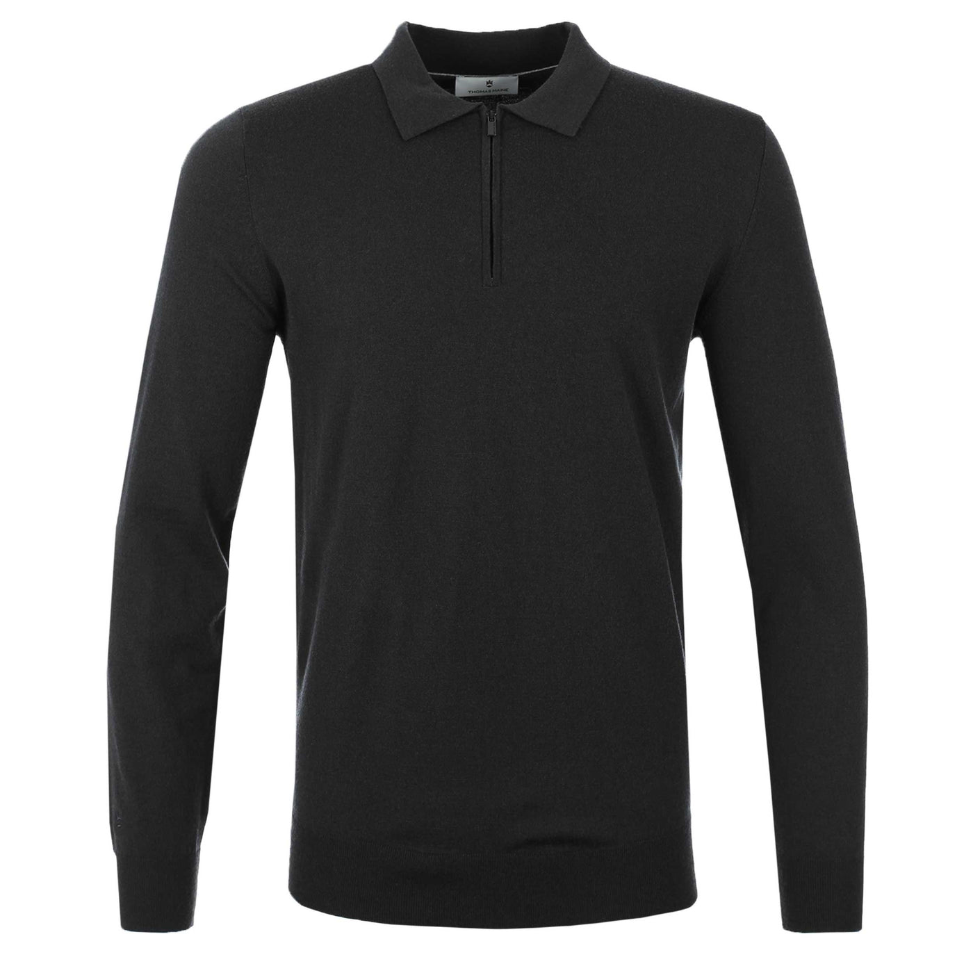 Thomas Maine Zip Knit Polo Shirt in Black