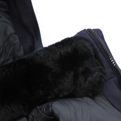 UBR Regulator Parka Savile Coat in Dark Navy Wool Fur Trim