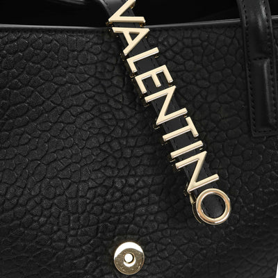 Valentino Bags Zeno Ladies Shopper Bag in Black Logo Strap Open