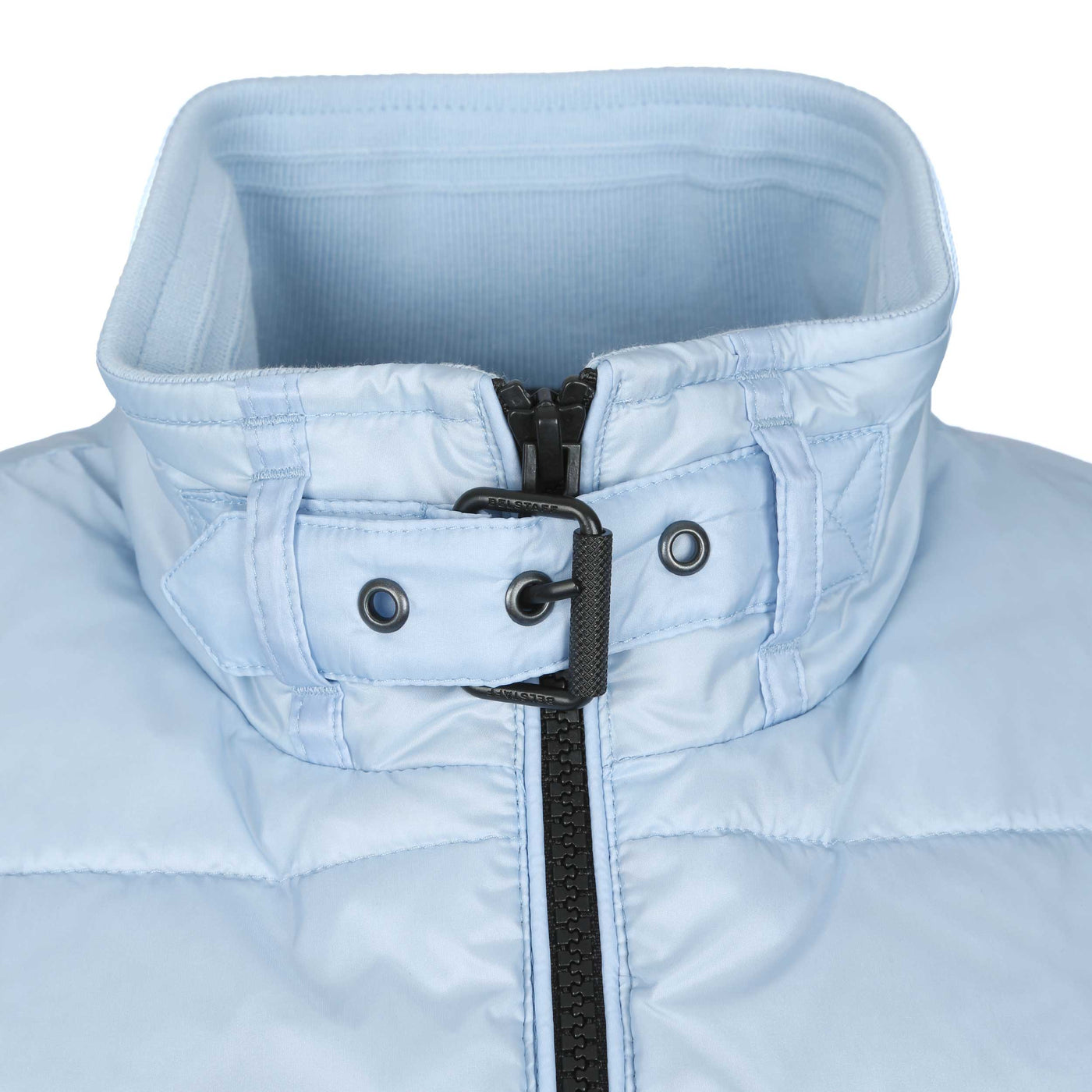 Belstaff Circuit Gilet in Sky Blue Neck Closure