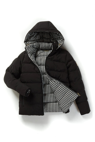 Holland Cooper Hambury Reversible Down Puffer Jacket in Black Houndstooth