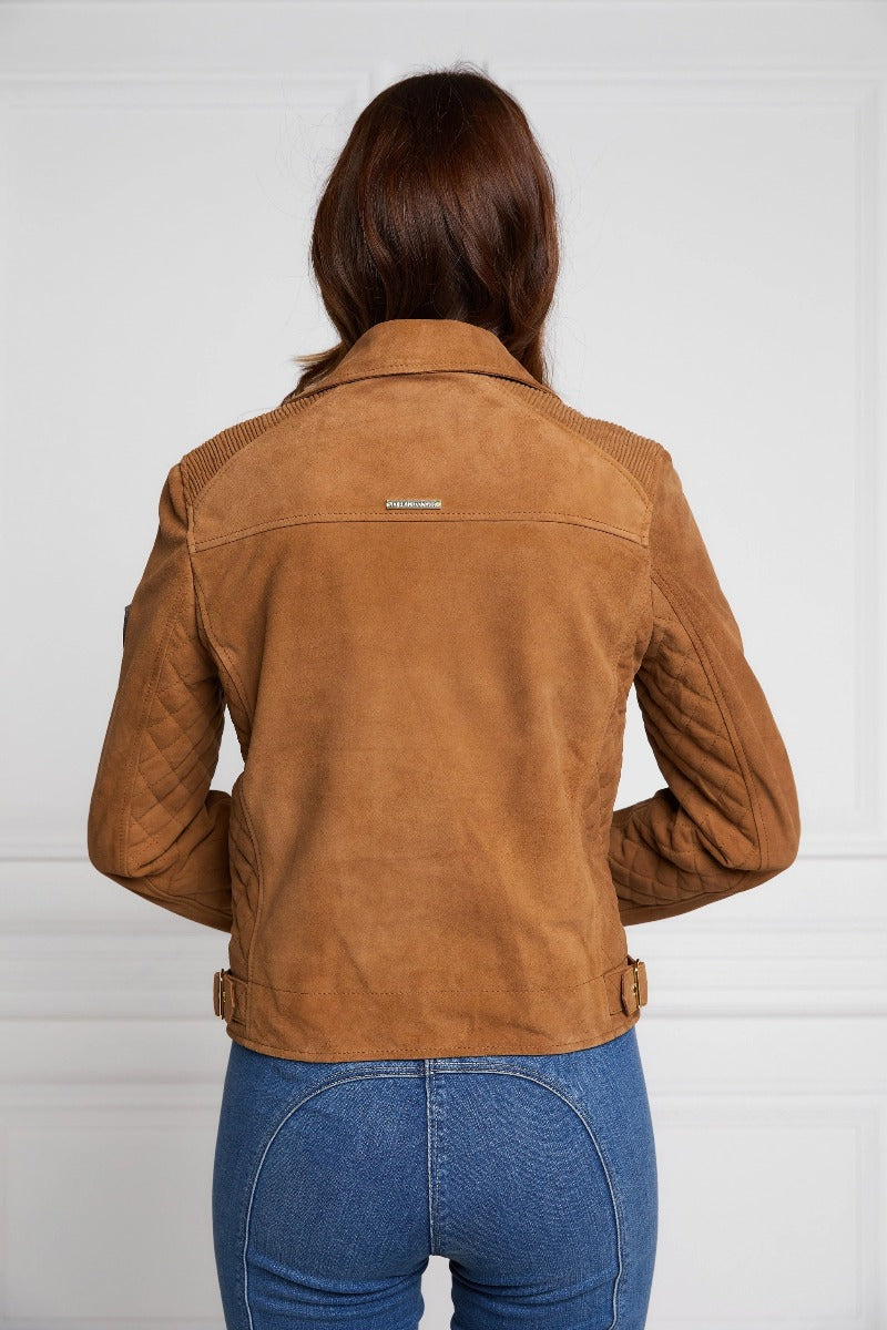 Holland Cooper Suede Biker Leather Jacket in Camel